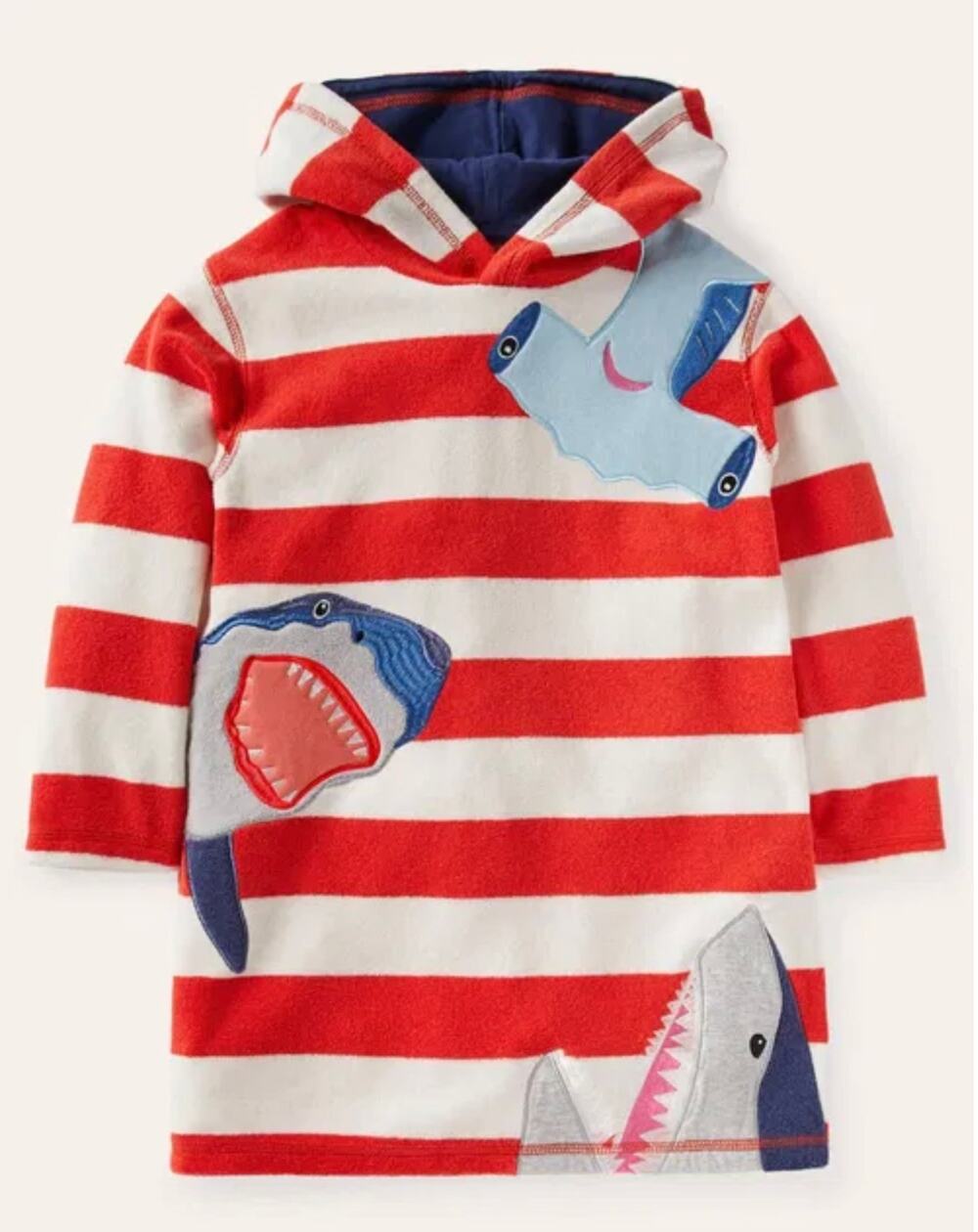 Mini Boden Red & White Shark Stripe Towelling Cover Up 4-5T